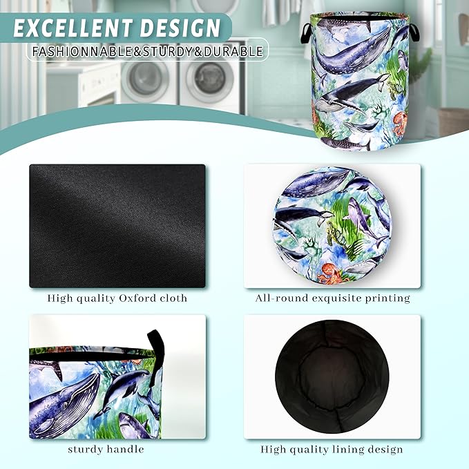 Colorful Whale Laundry Hamper Cute Ocean Octopus Laundry Basket