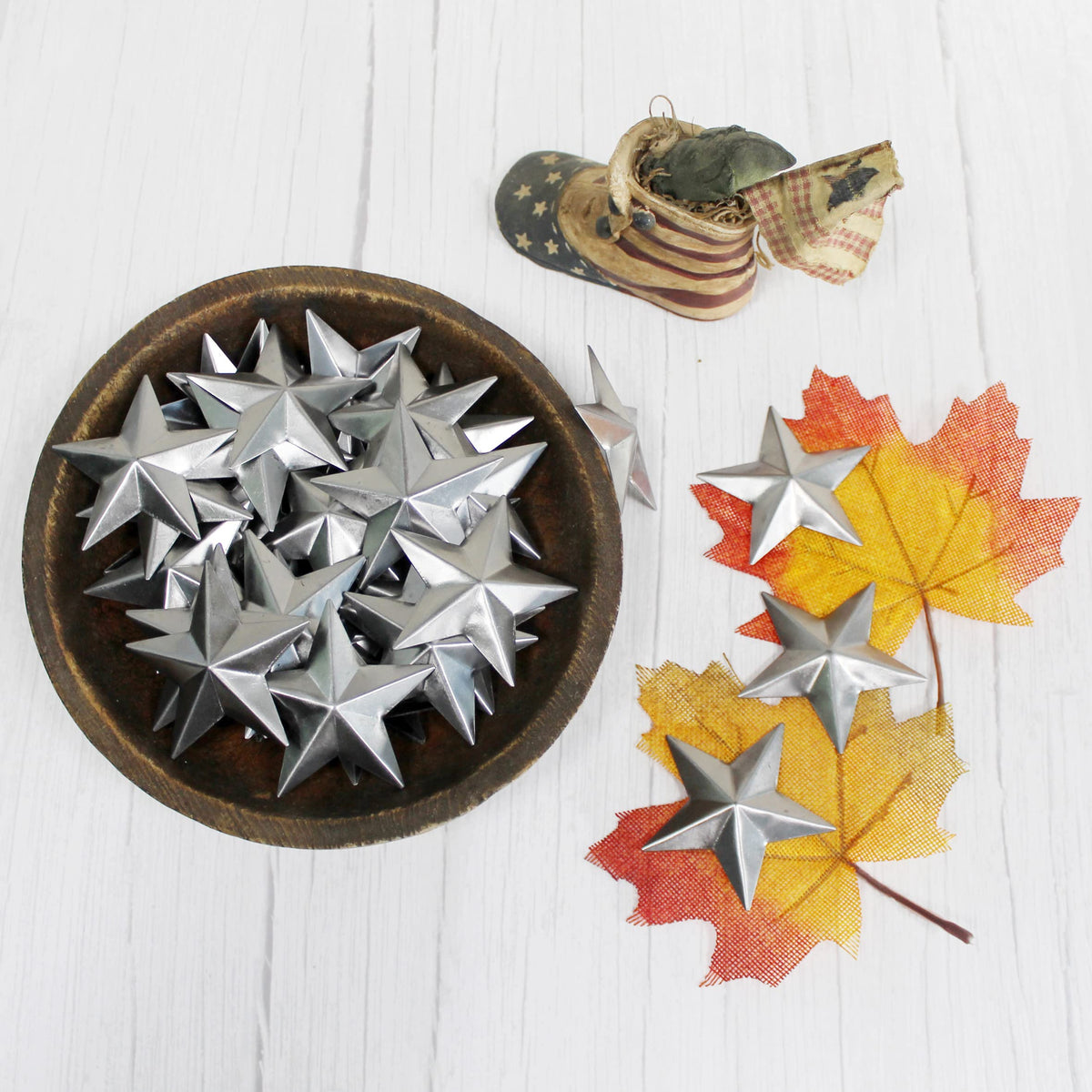ARTGIFTHOU Galvanized Silver Stars Decor. Primitive Small Metal Barn Star for Crafts Decorative Accents, 2.75 Inch, Set of 55 PCS