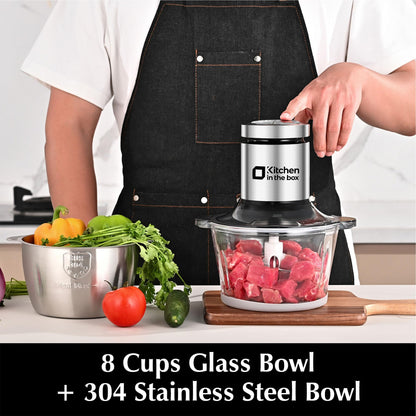 Kitchen in the box Mini Food Processor, Electric Meat Grinder & Food Chopper with 400W Powerful Veggie Chopper-One 3 Cup Bowl & S Blades for Meat/Fish/Vegetable/Baby Food