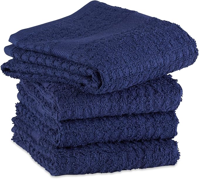 DII Basic Terry Collection Waffle Dishtowel Set, Solid Blue, 4 Piece
