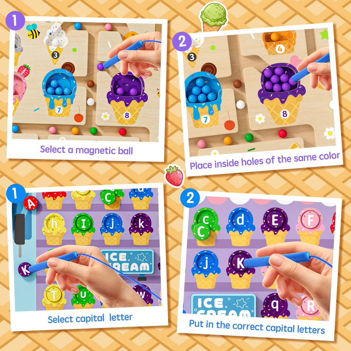2 in 1 Magnetic Maze Board for Kids Montessori Toys Double-Sided Counting Magnetic Alphabet Letters ABC Magnets Puzzles 3-5 Age Boys and Girls Birthday Gifts
