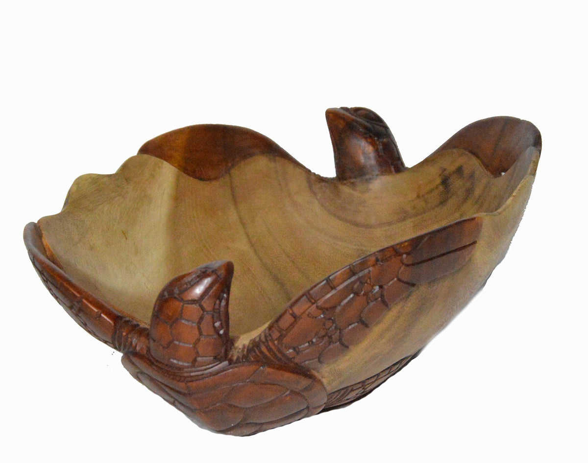 WorldBazzar Huge Hand Carved Two Tone Mahogany Wood Nautical TwoTurtles on Bowl