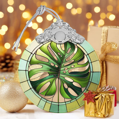 Monstera Leaf Stained Glass Ornament - Christmas Tree Decorations, Holiday Presents, Gift Exchange Ideas