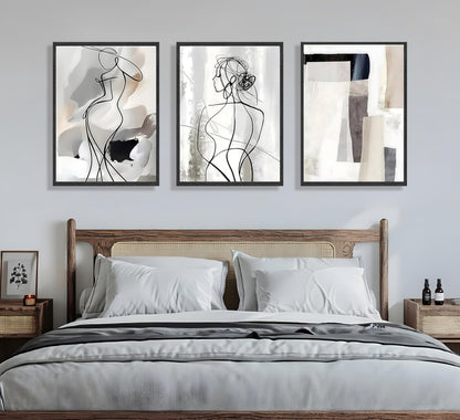3pcs Black White Abstract Line Wall Art Female Figure Silhouette & Geometric Elements Pictures Posters Modern Minimalist Canvas Paintings Wall Decor For Living Room Bedroom Decoration Unframed