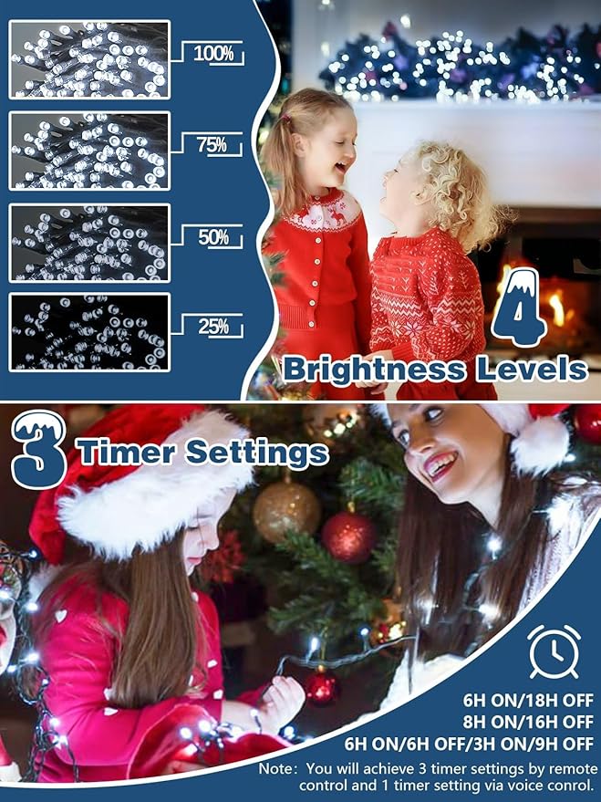 Voice Controlled Christmas Lights with Remote, 264 FT 800 LED String Lights Indoor Outdoor with 12 Modes 3 Timers, Dimmable Twinkle Light Plug in Waterproof for Xmas Tree Party Decor, Cool White