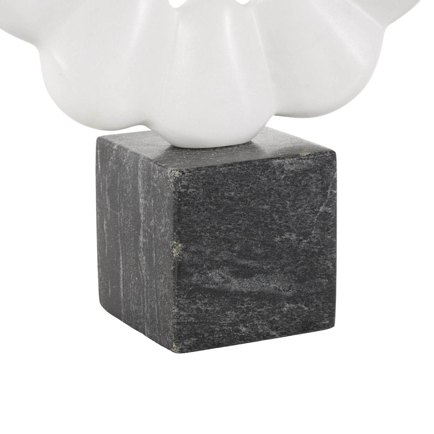 Deco 79 Marble Geometric Decorative Sculpture Floral Inspired Ring Home Decor Statue with Black Block Base, Accent Figurine 9" x 3" x 12", White