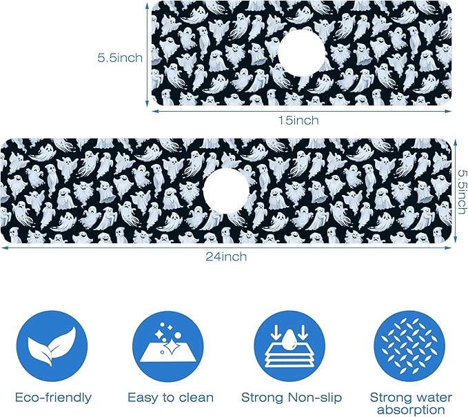 Halloween Ghost Kitchen Sink Splash Guard Mat Absorbent Fast Drying Mat Faucet