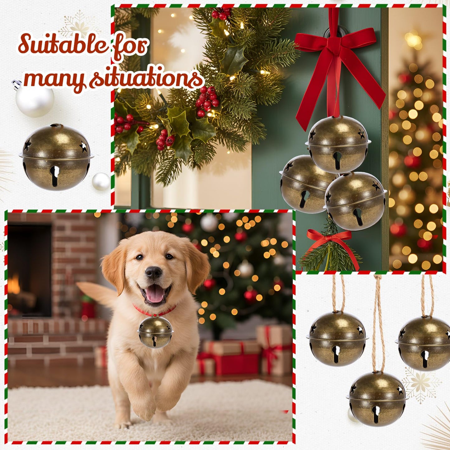 Zubebe Christmas Bells Jingle Bells Large 2.5 Inch Star Cutout Ornament for Crafts Christmas Tree Decor Gift Wrapping(Bronze,12 Pcs)