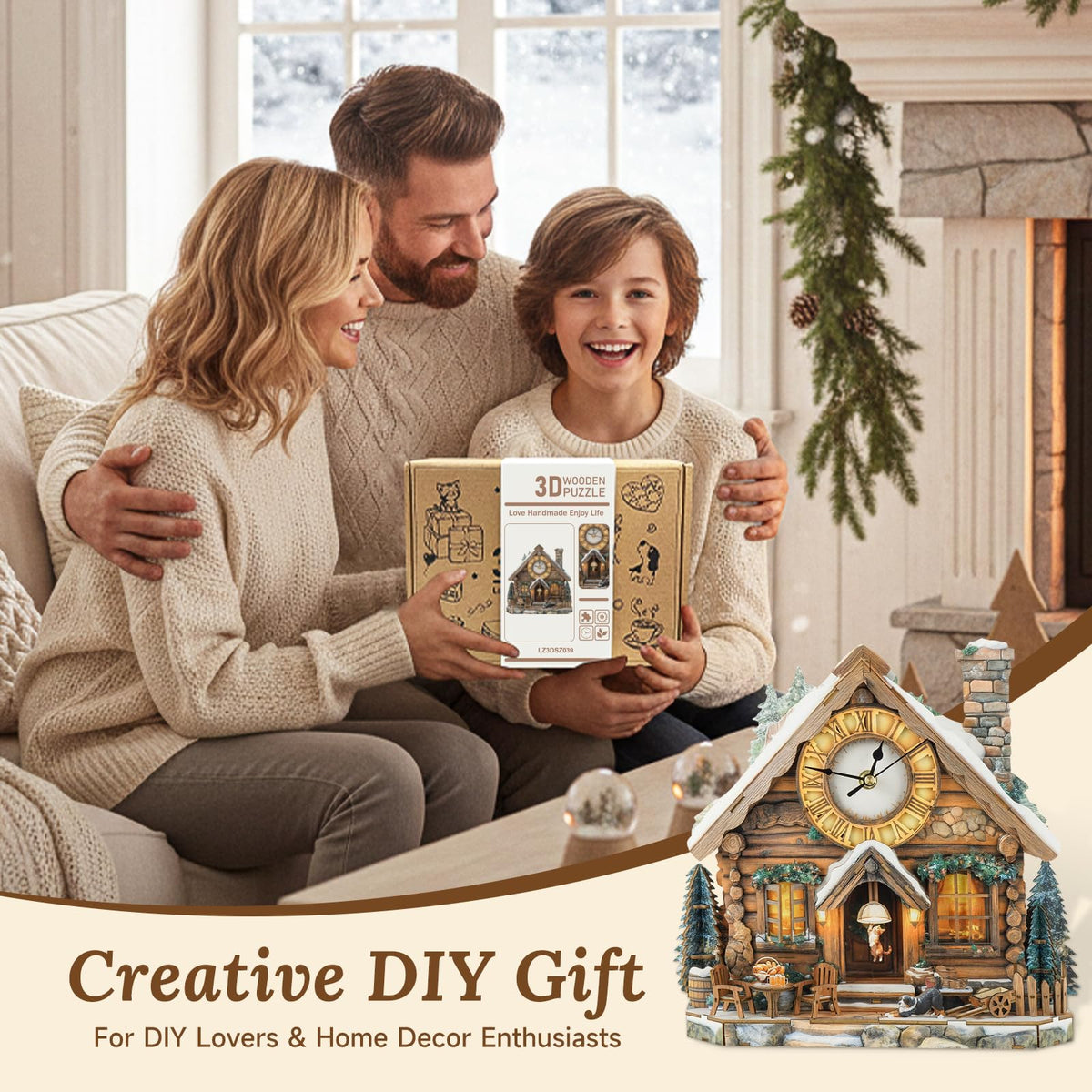 wudhank 3D Puzzle for Adults Clock - Swiss Chalet Design Model Kit-Mechanical DIY Pendulum Clock with Roman Numerals-Desk Home Office Decor Personalized Gift for DIY Lovers