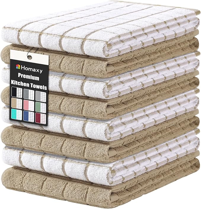 Homaxy Premium Cotton Kitchen Towels 16"x 28", Large Natural Ring Spun 390 GSM
