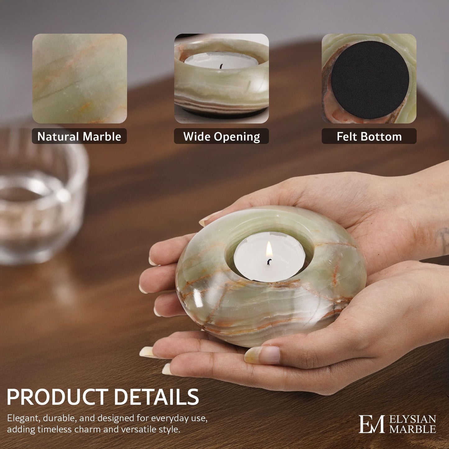 Tea Light Candle Holders Set of 3 – Handcrafted Natural Marble Tealight & Votive Holders in Graduated Sizes (4", 3.5", 3"), Decorative Stone Candle Holders for Home Décor & Table Centerpieces