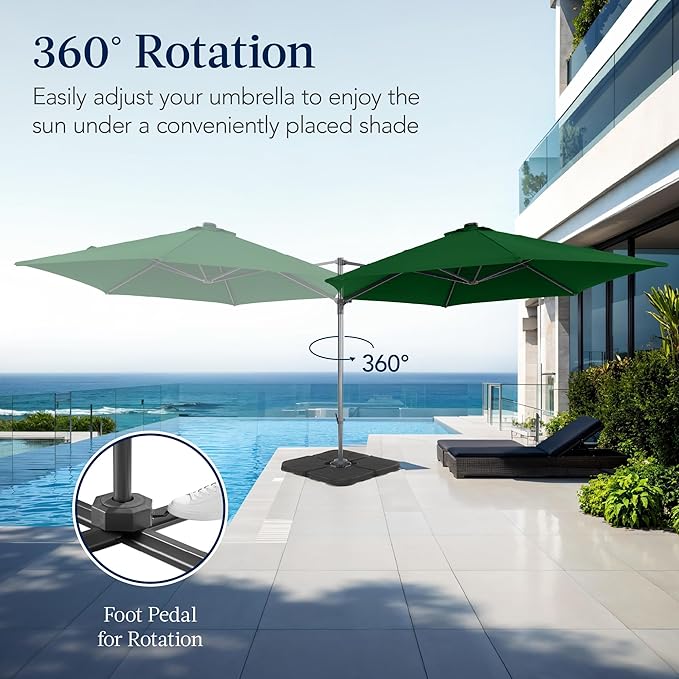 Best Choice Products 10ft Offset Cantilever Hanging Market Patio Umbrella, Smooth 360° Rotation, 8 Sturdy Ribs, Easy Adjustment - Green