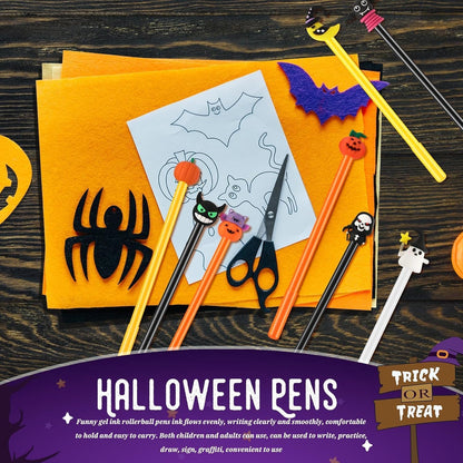 SANNIX 50 Pieces Halloween Pens, Fun Cartoon Pumpkin Ghost Skull Bat Gel Ink RollerBall Pens for Kids Gift School Class Birthday Party Supplies Halloween Party Favors