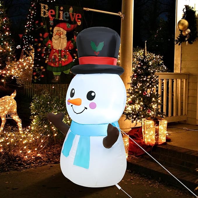 4ft Christmas Inflatables Snowman Outdoor Decorations with Build-in LEDs, Inflatable Snowman for Kids Outdoor Yard Garden Decorations
