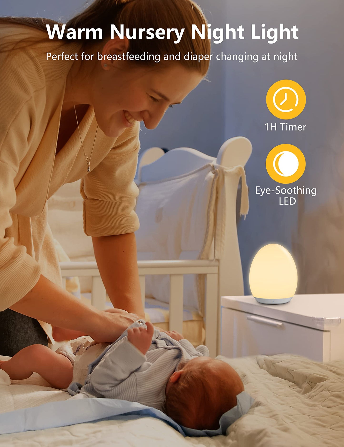 MediAcous Night Lights, 2000mAh Baby Night Light with 7 Colors Changing & Dimming Function, Rechargeable Kids Night Light with 1 Hour Timer & Touch Control for Bedroom, Living Room