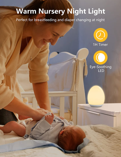 MediAcous Night Lights, 2000mAh Baby Night Light with 7 Colors Changing & Dimming Function, Rechargeable Kids Night Light with 1 Hour Timer & Touch Control for Bedroom, Living Room