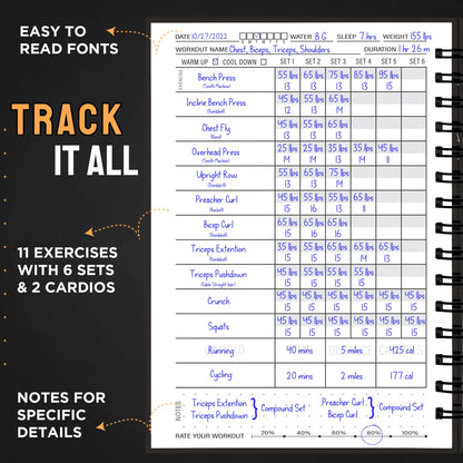 Nextnoid Hardcover Fitness Journal Workout Planner for Men & Women - A5 Sturdy Workout Log Book to Track Gym & Home Workouts - Green