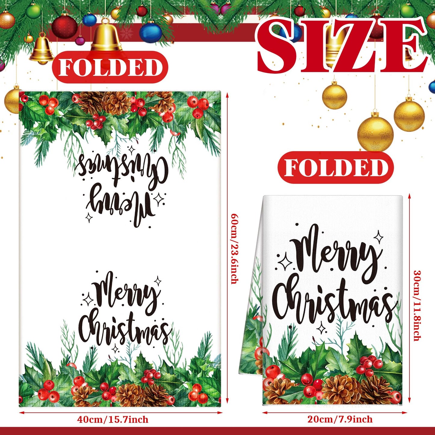 Kajaia 6 Pcs Christmas Kitchen Towels 15.8 x 23.6 Inch Xmas Holly Berry Dish Towels Absorbent Farmhouse Red Buffalo Plaid Truck Hand Tea Dishcloths for Christmas Winter Holiday Decor