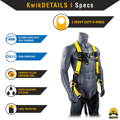 KwikSafety - Charlotte, NC - THUNDER [COMBO] 3D Ring Full Body Safety Harness, 6' Lanyard, Tool Lanyard, ANSI OSHA PPE Fall Protection Arrest Restraint Equipment Universal Construction Roofing
