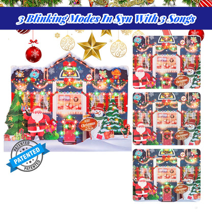 MZD8391 3D Pop Up Christmas Cards with Music and Lights, Animated Christmas Gift Card, Playing 3 Songs with 3 Matching Lights Blinking Modes (Envelope Included)
