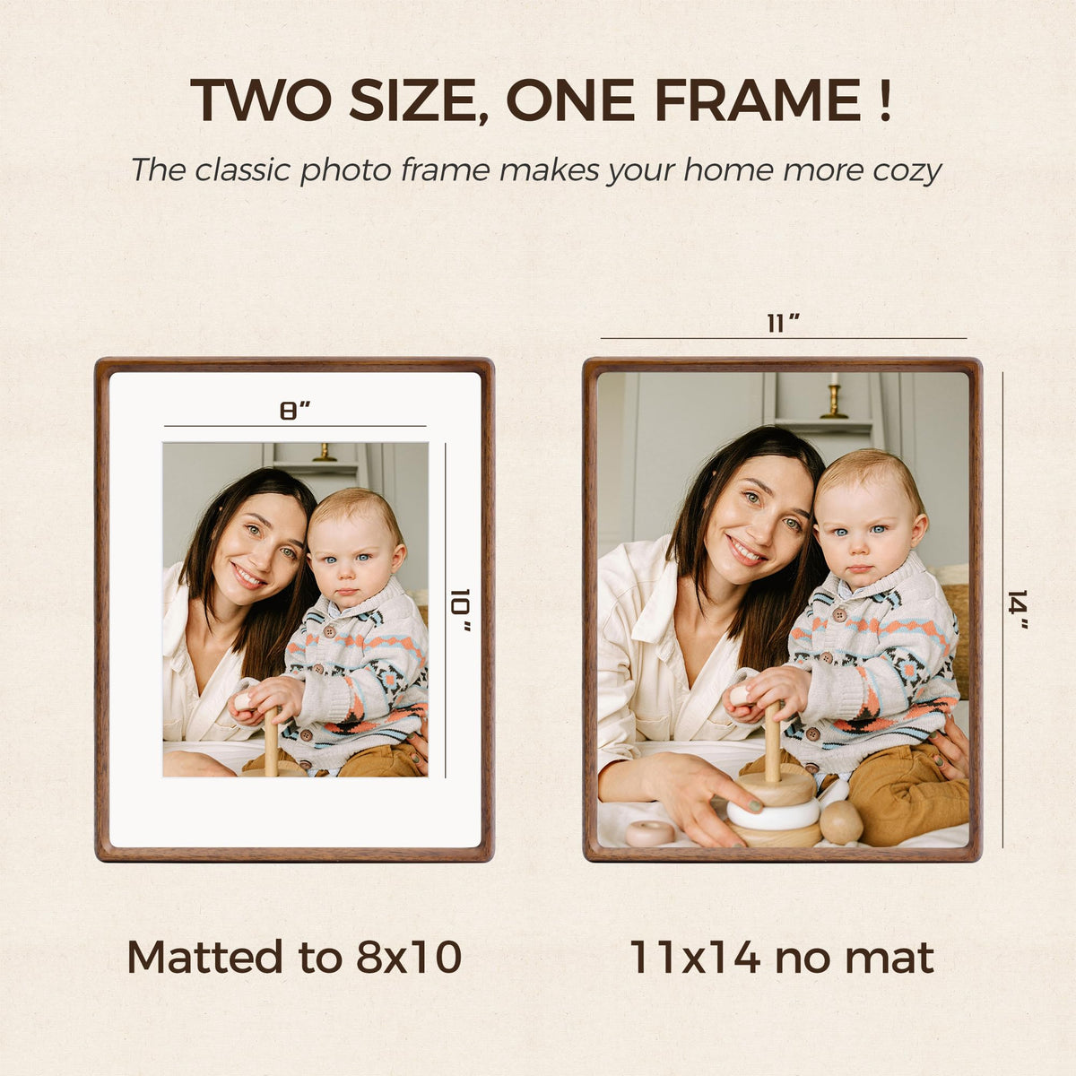 11 x 14 Picture Frame,Solid Wood Photo Frame with Tempered Glass,Desk Picture Frames 8 x 10 with Mat or 11 x 14 Without Mat for Wall Decor