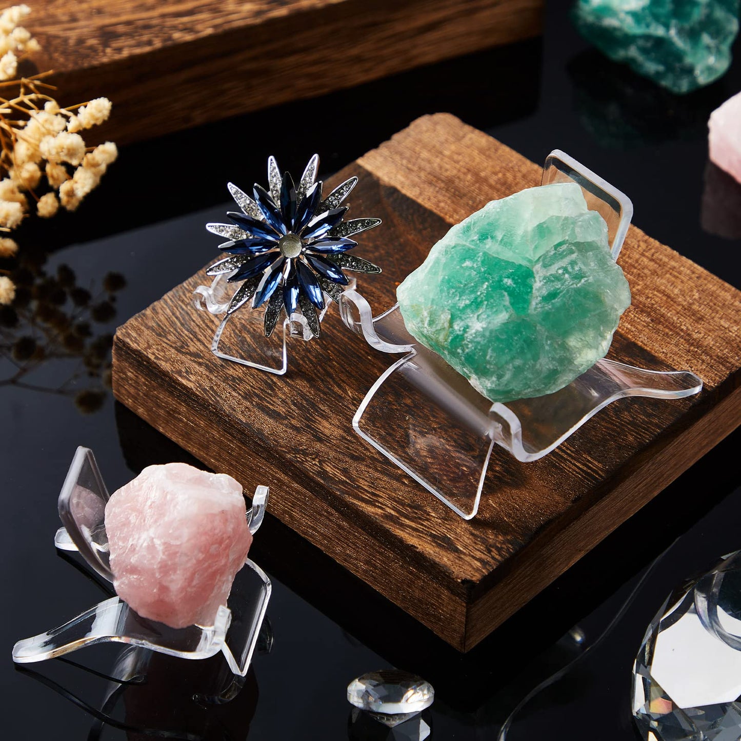Qunclay Rock Display Stand 3 Sizes Crystal Stands for Display Sphere Acrylic Crystal Holder for Stones Rock Geodes Mineral Agate Coral Gemstone Small Collectibles(24 Pcs)