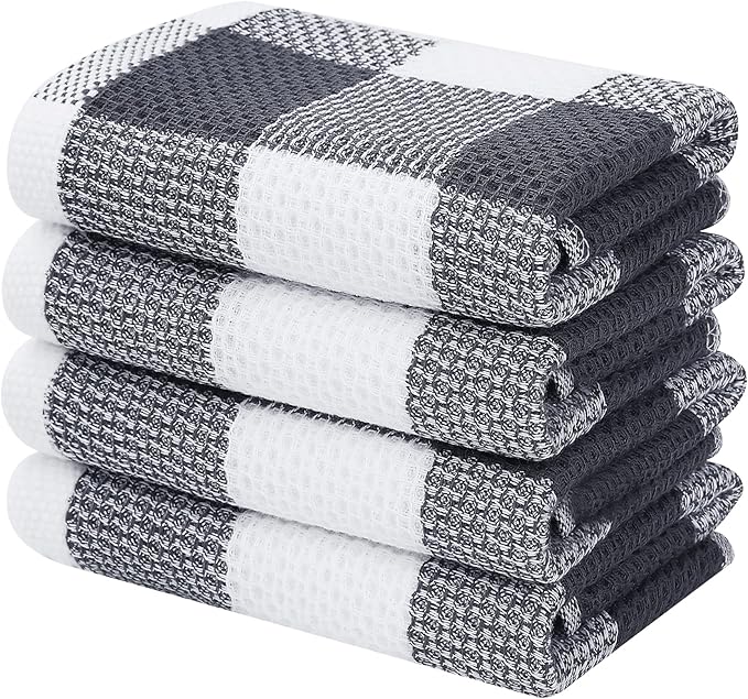 Homaxy 100% Cotton Waffle Weave Check Plaid Kitchen Towels, 13 x 28 Inches
