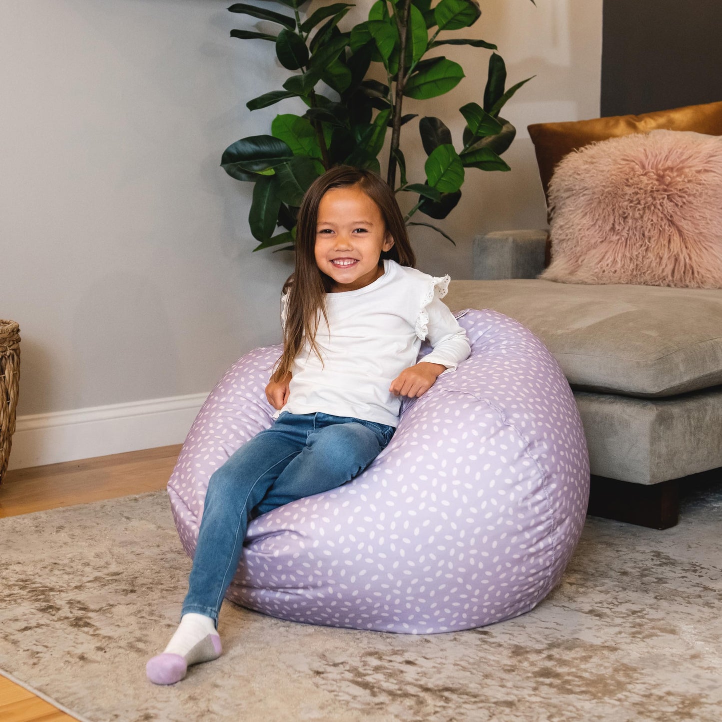 Big Joe Classic Bean Bag Chair, Mini Clouds Oat Smartmax, Durable Polyester Nylon Blend, 2 feet Round