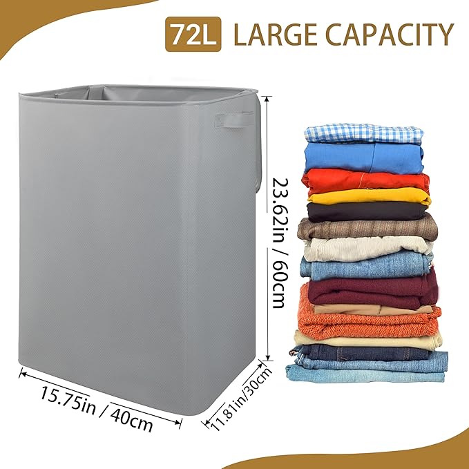 Foldable Laundry Hamper with Lid & Laundry Bag with Drawstring, Portable