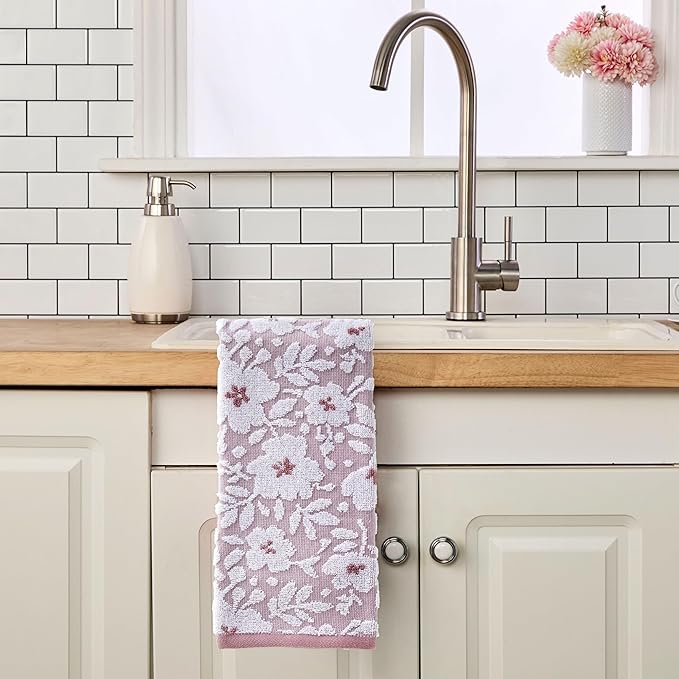 SKL Home Floral Jacquard 100% Cotton 2pc Hand Towel Set, Reversible & Decorative