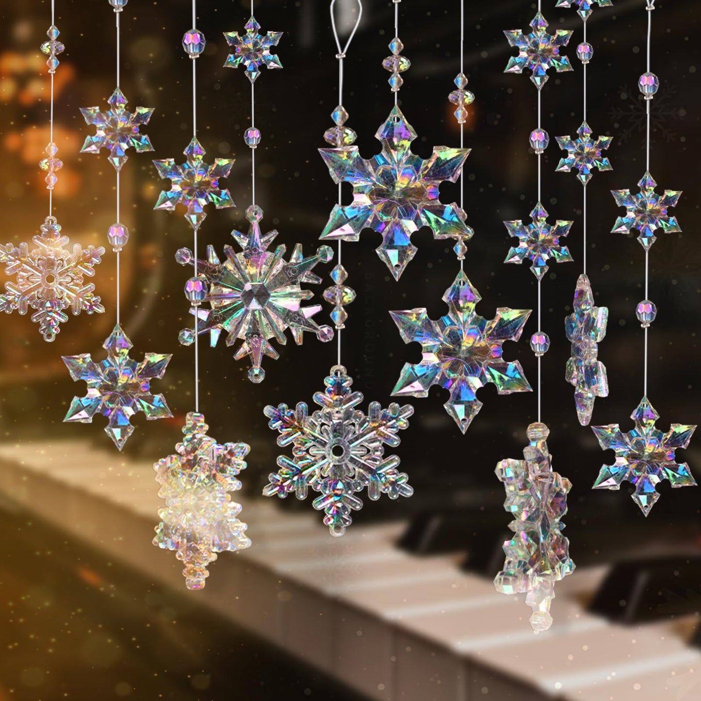 OuMuaMua 12pcs Christmas Crystal Snowflake Ornaments for Christmas Tree Decorations- Iridescent Hanging Acrylic Snowflake Ornaments for Xmas Tree Winter Wonderland Party Decor