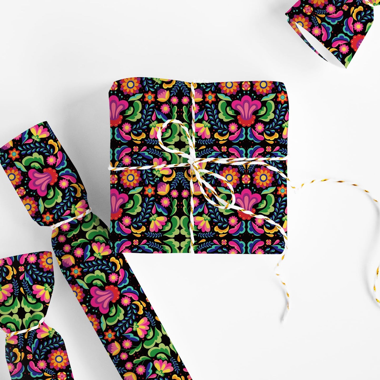JarThenaAMCS Halloween Wrapping Paper -Mini Roll- 17in x 32.8Ft Day of The Dead Mexican Floral Gift Wrap Paper for Party Wrapping Supplies