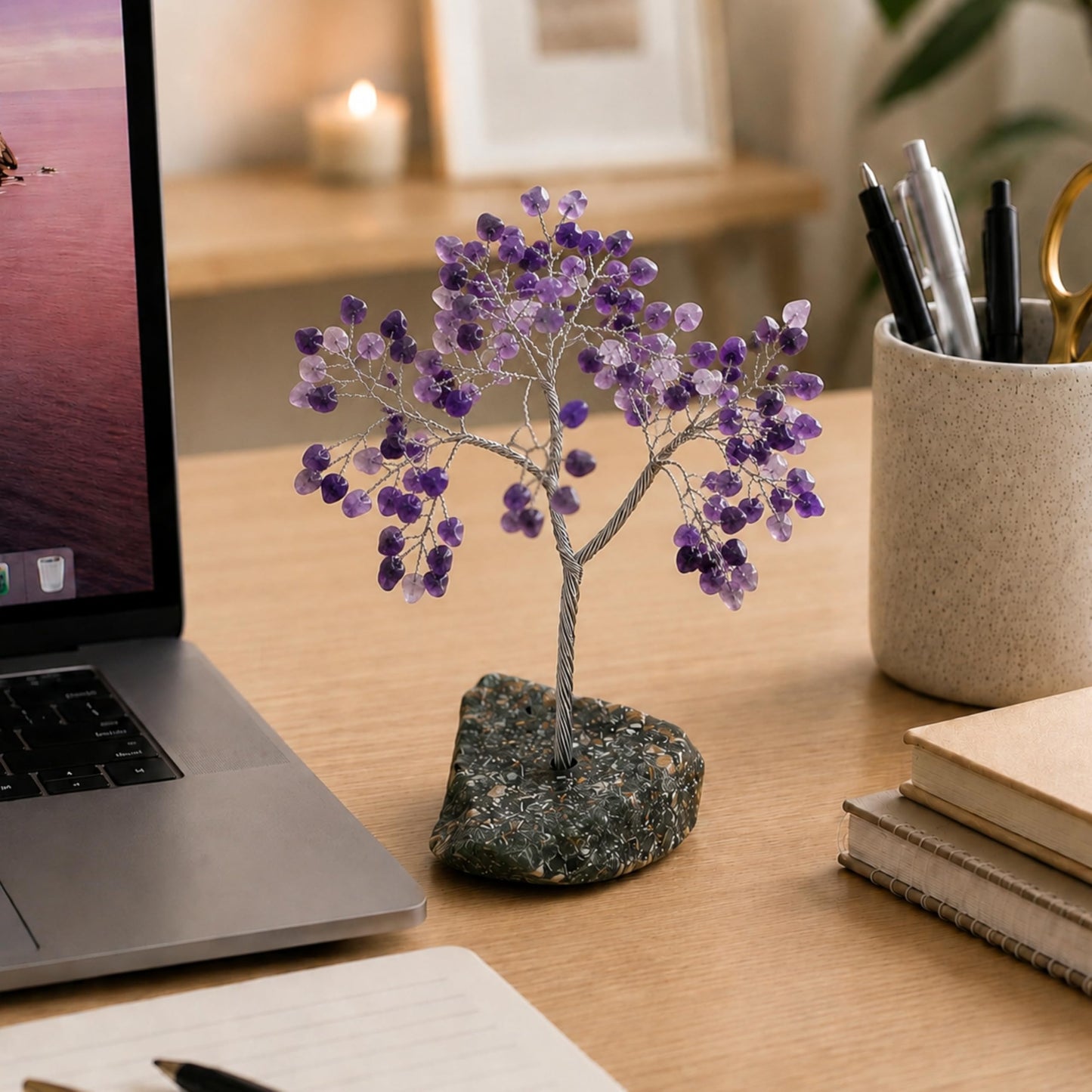 TRUENERGY Amethyst Crystal Tree – 100 Natural Stone Chips on Genuine Rock Base | 7" Handcrafted Wire Tree for Home Decor, Reiki Healing & Meditation | Calm the Mind, Elevate the Spirit | Unique Gift