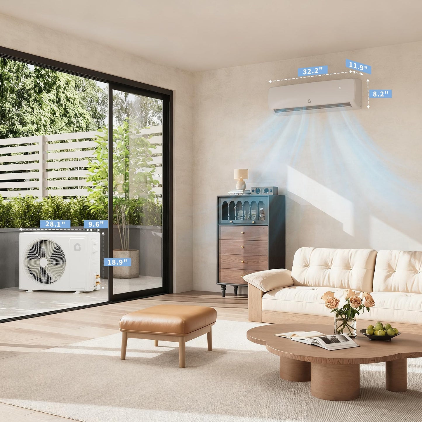 115V Mini Split Air Conditioner 9000 BTU 19 SEER2 Heat Pump, Cools 450 Sq.Ft with Household Plug, 3-in-1 Inverter System for Cooling Heating Dehumidifying, 10ft Line Set for Standard Wall Outlet