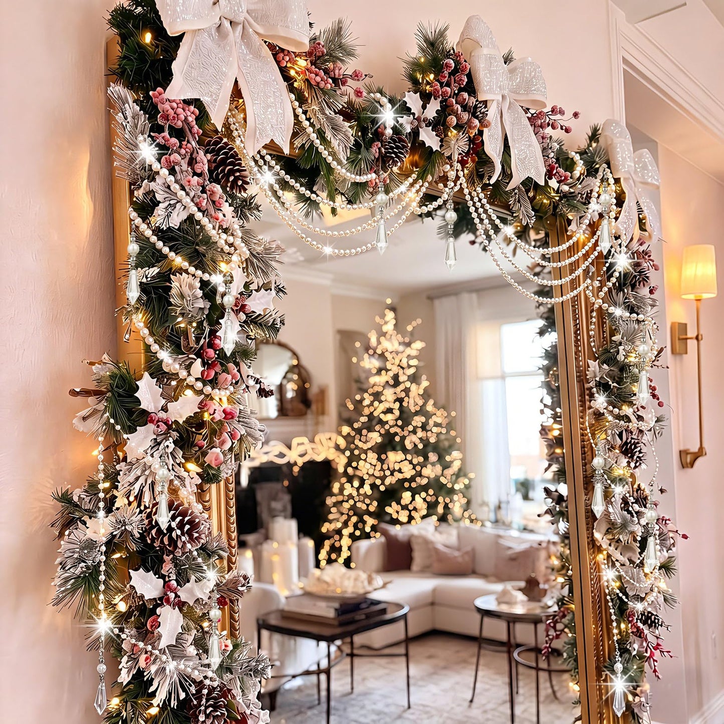 Giegxin 24 Pcs 118 ft Wedding Pearl Backdrop Crystal Garland Faux Pearl Hanging String Bridal Party Garland Hanging Decoration for Wedding Party Flower Home Window Ceiling Draping Decoration