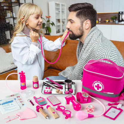 EFO SHM Doctors Set for Kids Age 3+, Kids Medical Kit with Realistic Stethoscope, Wooden Doctor Playset, Costume, Pretend Play Educational Toy Gift