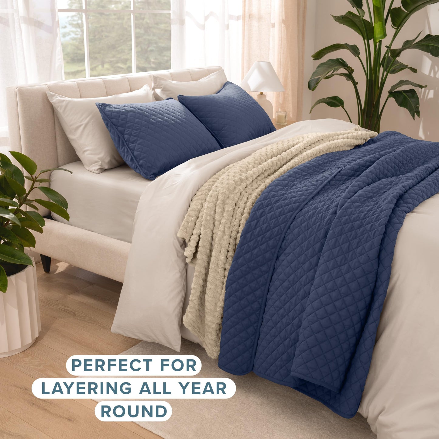 Bare Home Coverlet Set - Full/Queen - Lightweight Bed Decor - Comforter Alternative - All-Season Quilted Bedspread (Full/Queen, Dark Blue)