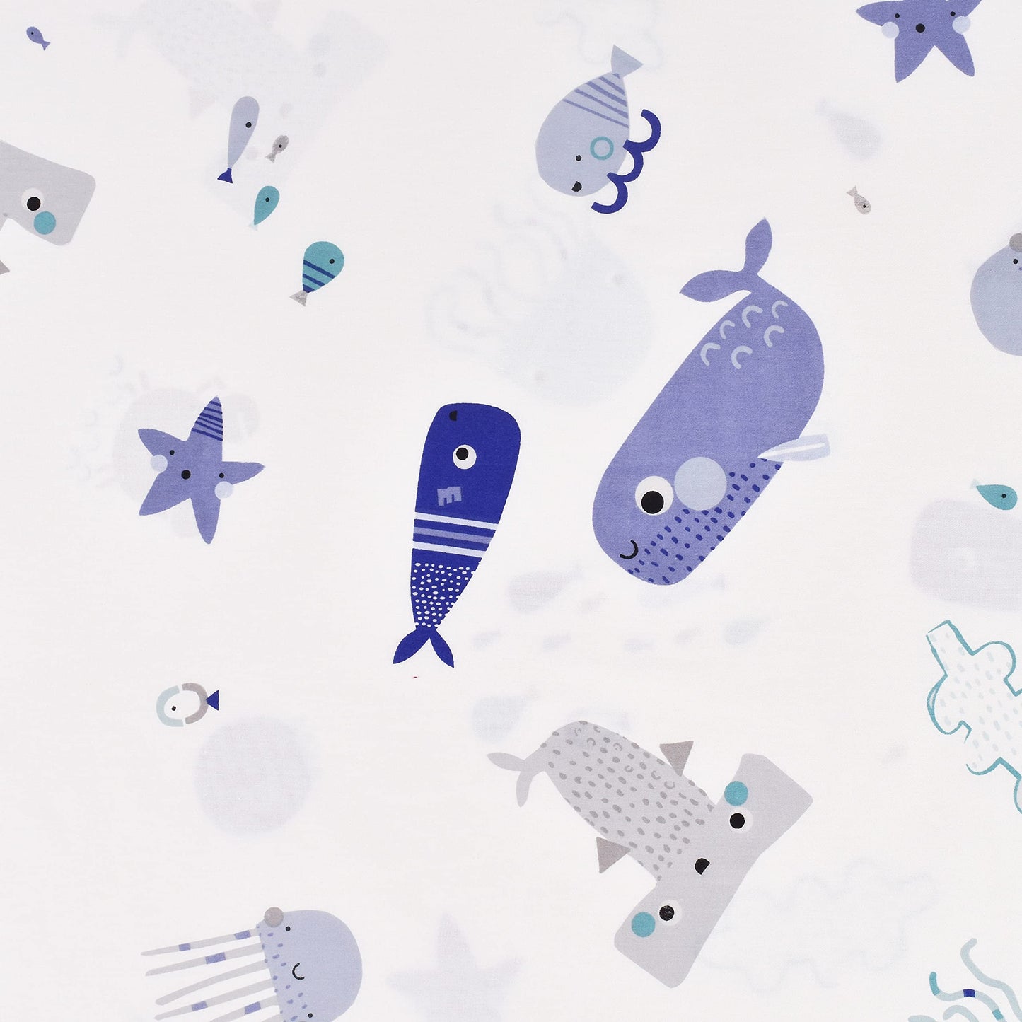 J-pinno Sea Animal Fish Whale Underwater World Cute Cozy Fun Full Sheet Set for Kids Girls Children100% Cotton, Flat Sheet + Fitted Sheet + Pillowcase Bedding Set (10, Full)