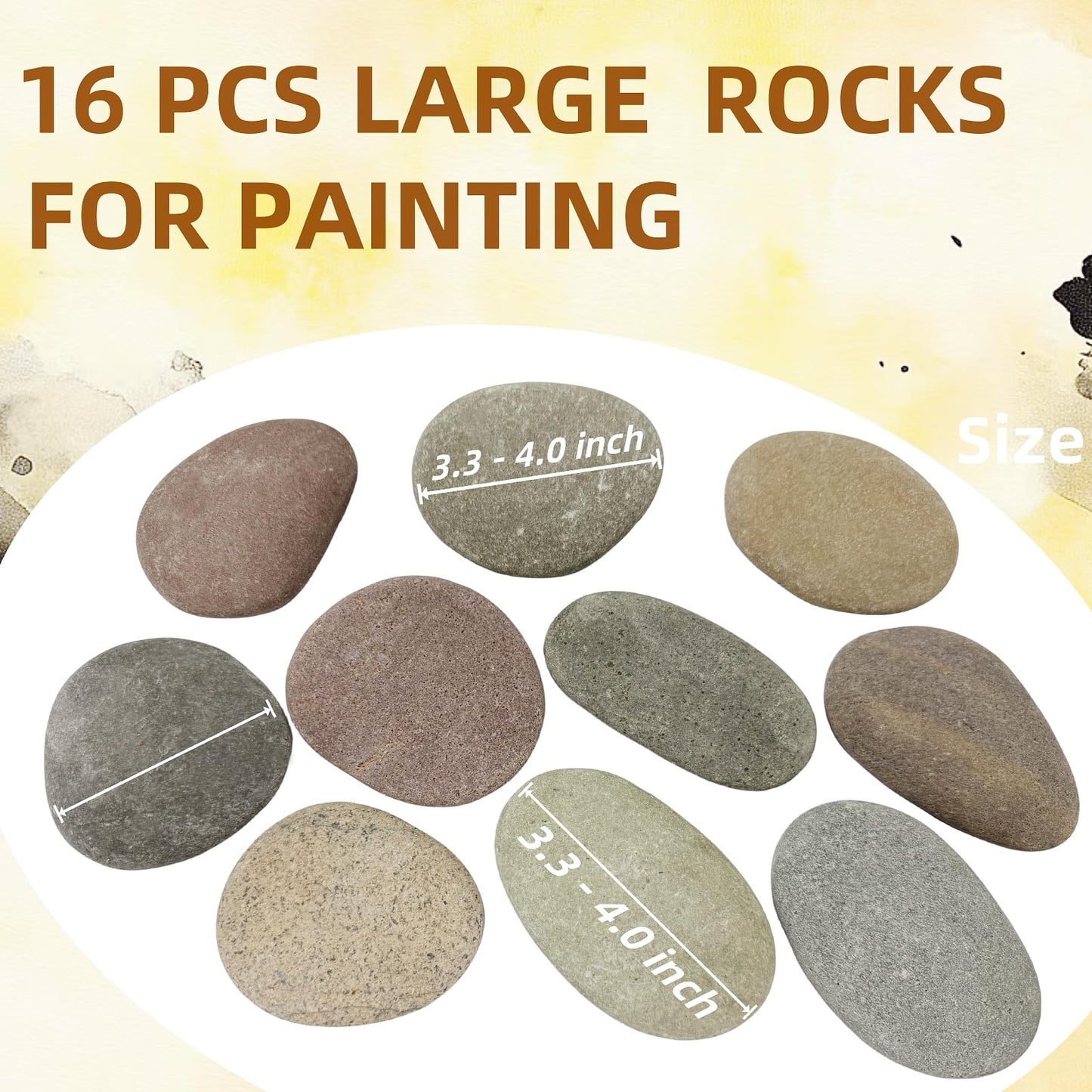 MSACC 16PCS Large Rocks for Painting, 3.3-4.0 Inch River Rocks to Paint, Flat Painting Rocks,Smooth Kindness Rocks for Crafts, DIY,Garden Decoration
