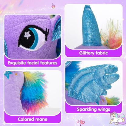 Houwsbaby 14'' Purple LED Light Up Unicorn Stuffed Animal,Unicorn Plush Toy,Glowing Horse Plush Toy Night Light Glitter Present for Kids Boys Girls Present for Easter Birthday Festival Christmas