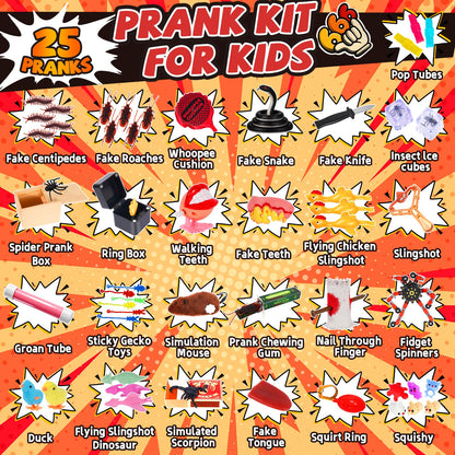 ZESKUU 51PCS Prank Kit for Kids - Ultimate Practical Joke Toys Set - Prank Stuff for April Fools Day, Halloween, Christmas - Funny Gag Gifts Pack Box for Kids