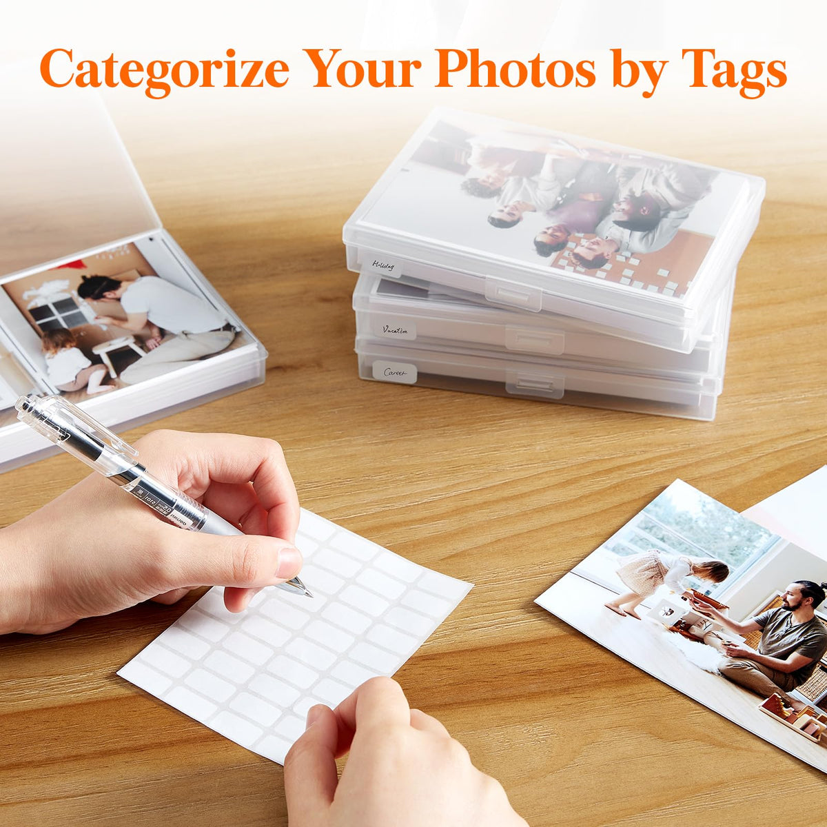 Lifewit 4x6 Photo Storage Box, 16 pcs Inner Photo Case with Lids, Clear Photo Organizers with 1 Sheet Label Sticker, Plastic Craft Storage Box for Seeds Sticker Cards Pictures Office Supplies