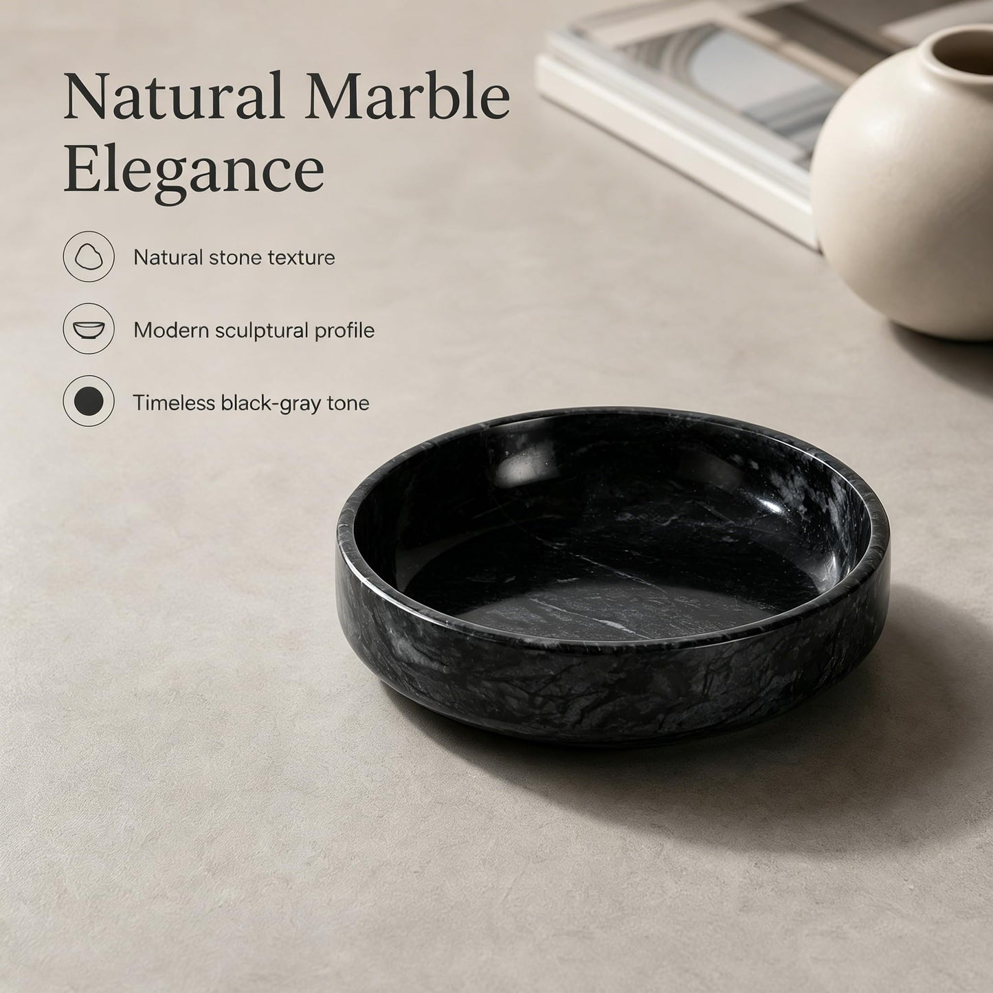 NEAMVCT Natural Marble Decorative Bowl - Hand-Polished Stone Catchall Tray for Coffee Table Centerpiece, Entryway Key Holder, Jewelry Dish, Candle Holder & Home Decor Accent