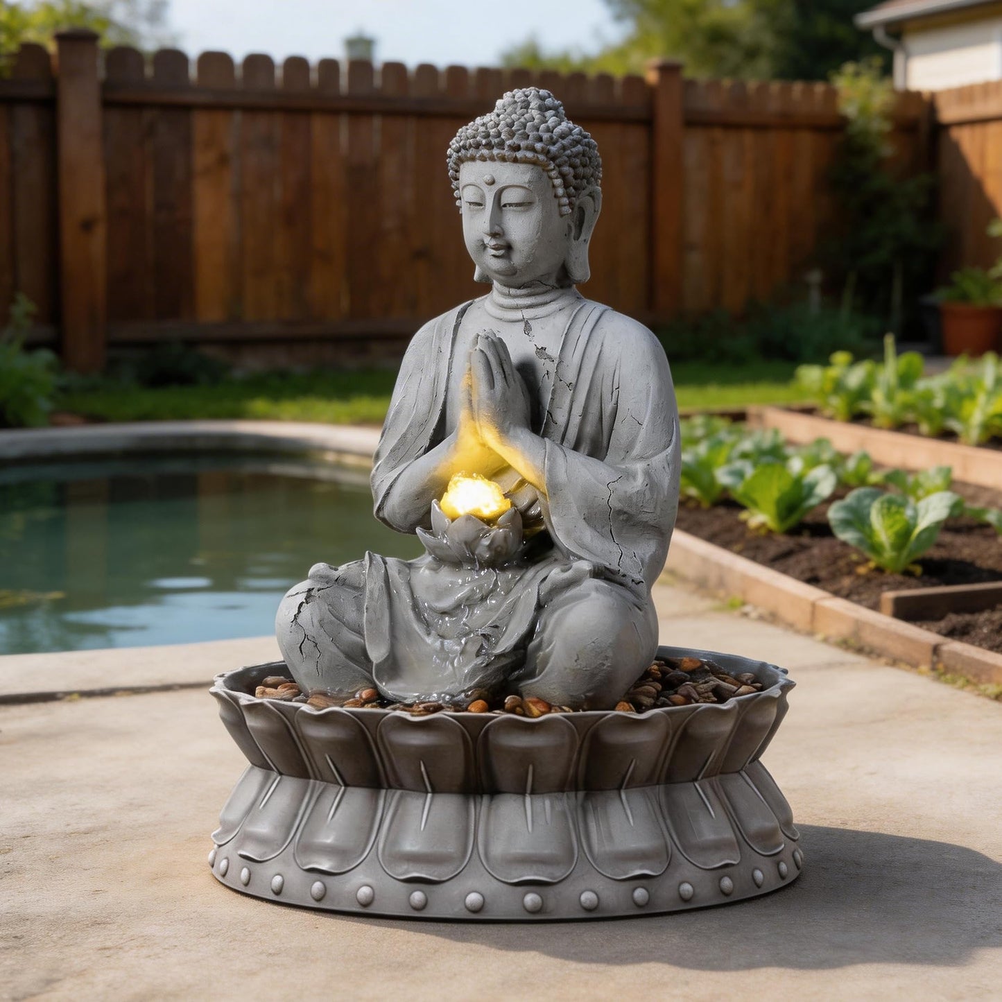 Tolevoit Outdoor Water Fountains Seated Buddha Lotus Help Meditation, Relaxation, and Tranquility with Warm LED Lights Fit Yard, Garden, Lawn