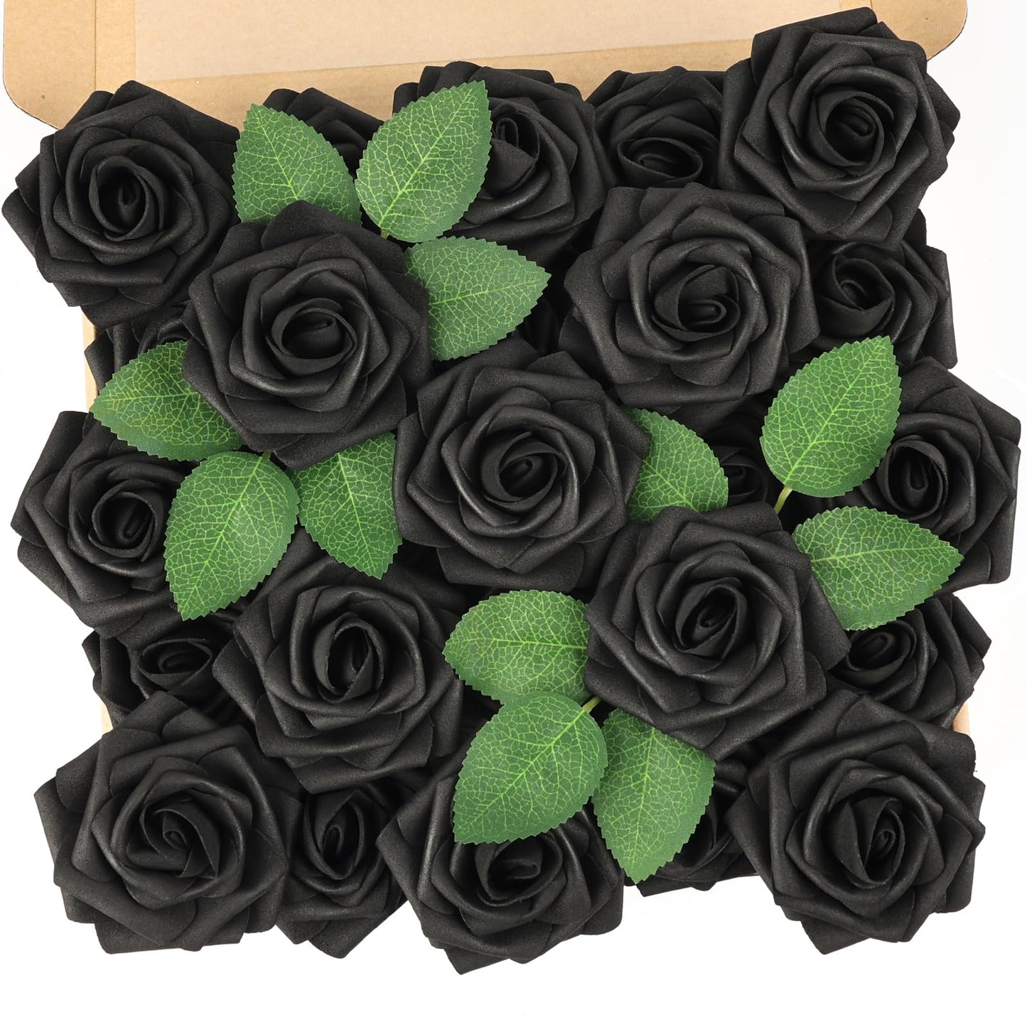 N&T NIETING Artificial Flowers Black Rose 25pcs Real Touch Flowers Perfect for for DIY Bouquets Wedding Party Baby Shower Home Halloween Decoration