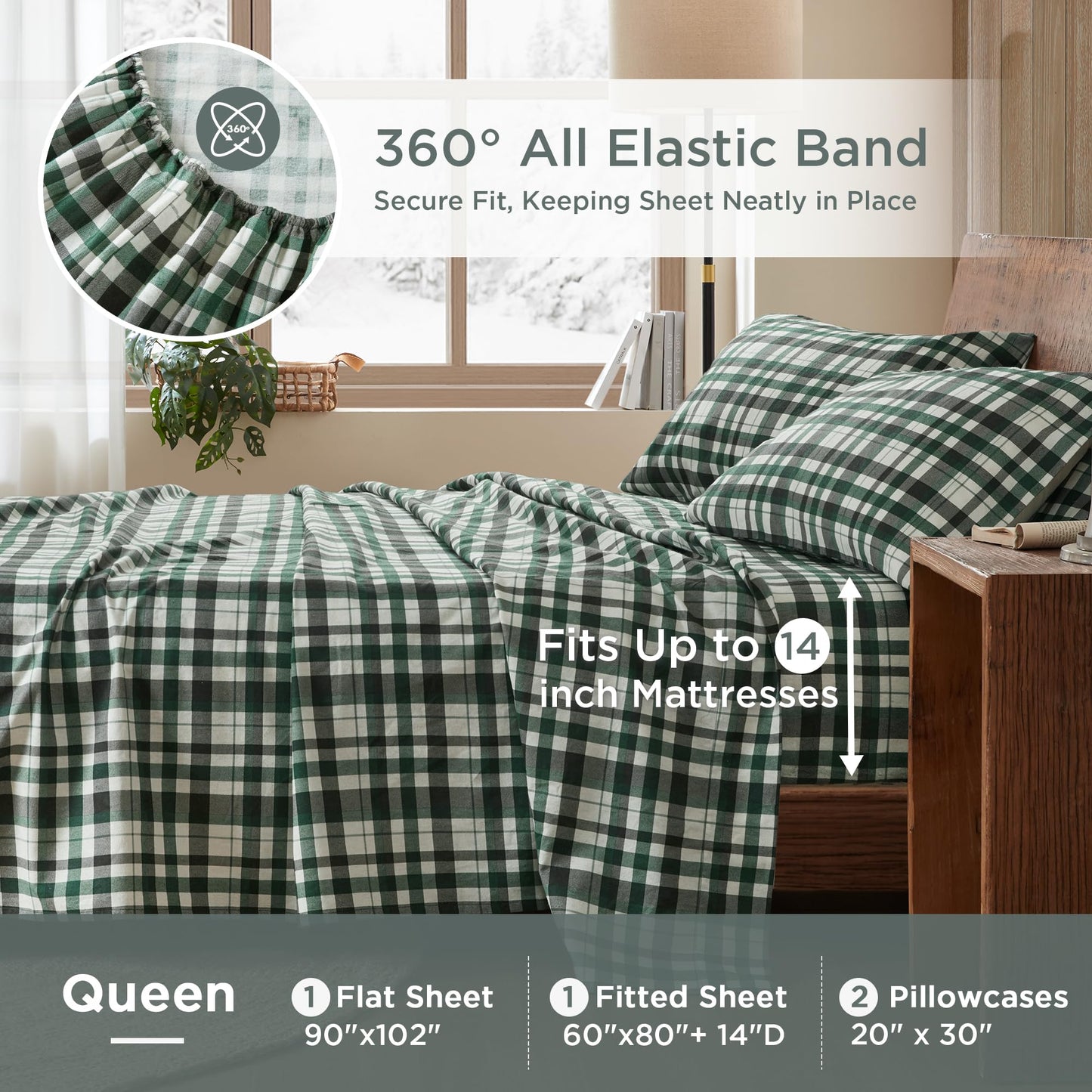 Woolrich Cotton Sheet Set Cottage Charms Print, 100% Cotton Flannel Sheets Warm & Fuzzy Bedding Set Queen Size Sheets, Fitted Pocket Fits Up to 14" Mattress, Queen Finton, 4 Piece