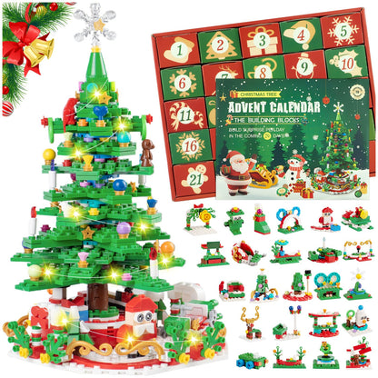 WizardsArcanum Advent Calendar 2025 Christmas Tree Building Set with LED light, 24 Days Christmas Countdown Calendar, Christmas Building Blocks with 2 Play Ways, Creative Xmas Gifts