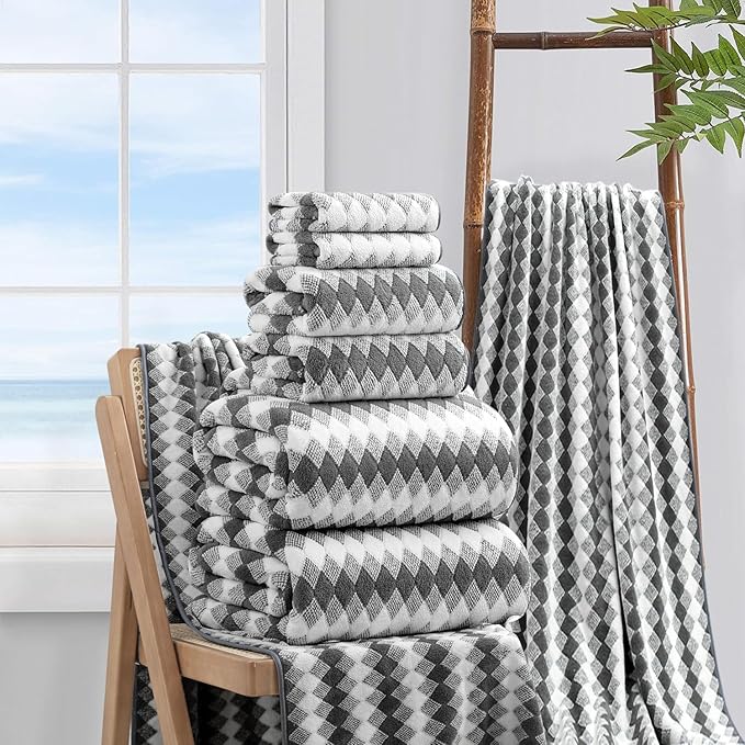 8 Piece Bathroom Towel Set Dark Grey|2 Oversized Large Bath Towels Sheet