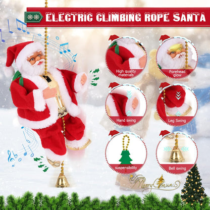 Gfilay 2025 Upgraded Climbing Santa Claus on Rope, Animated Electric Musical Christmas Ornament with 3 Modes, Secure Tree Hook & Reinforced White PVC Case, Heartwarming Holiday Decoration Gift