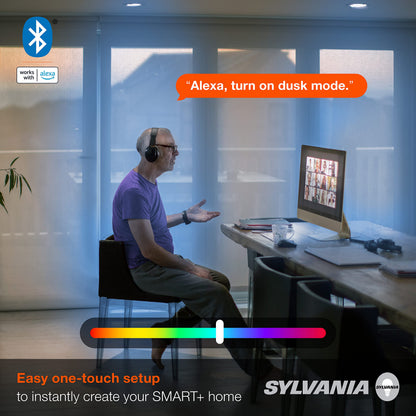SYLVANIA Bluetooth Mesh LED Smart Light Bulb, One Touch Set Up, A19 60W Equivalent, E26, RGBW Full Color & Adjustable White, Works with Alexa Only - 2 Count (Pack of 1) (75760)